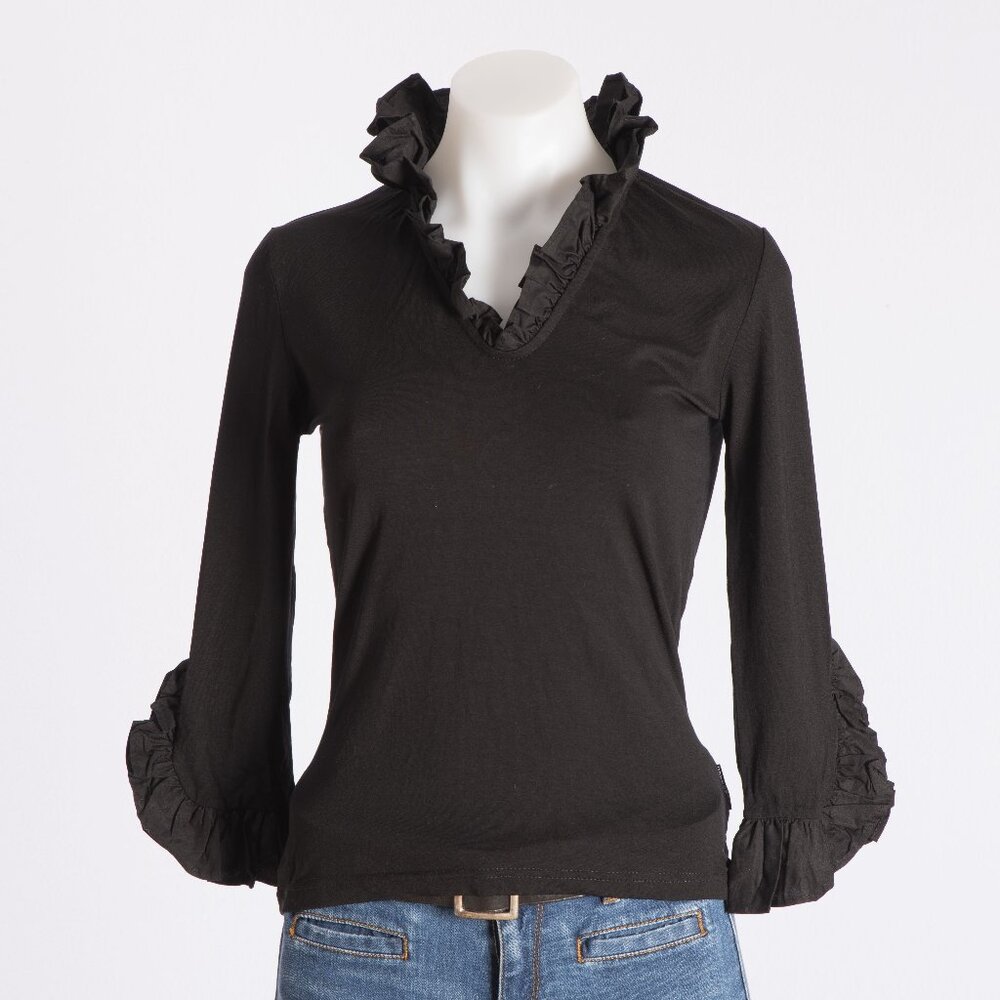 Cottonade Vintage Paris Black Ruffle Trim Top Size US 4